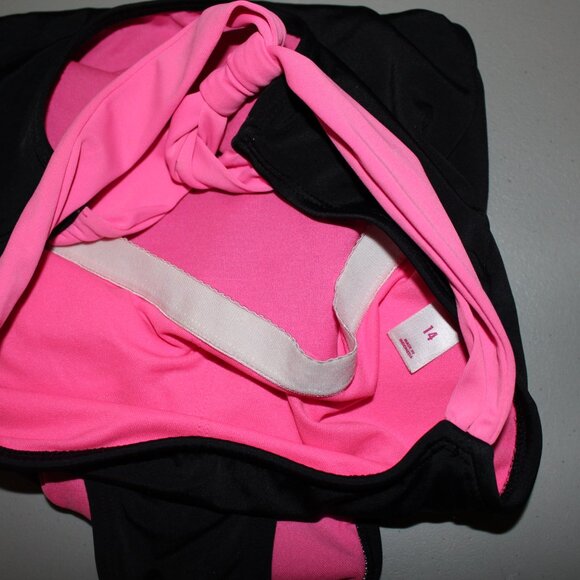 Pink & Black 1 Pcs Justice Swimsuit Size 14 - Picture 3 of 9